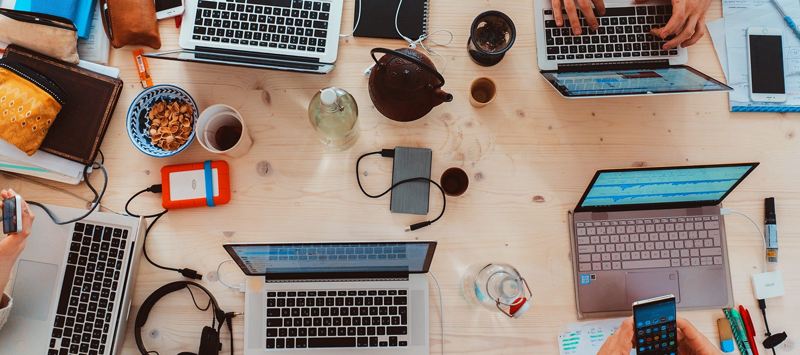 laptops on a large table